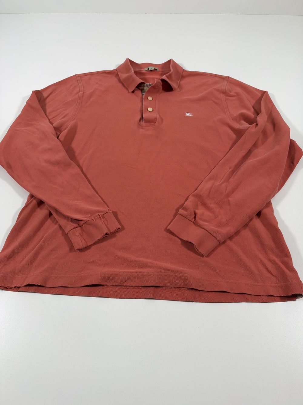 Burberry London Polo Shirt Nova Check Mens L Red Cotton Knit Slim Fit L/S READ
